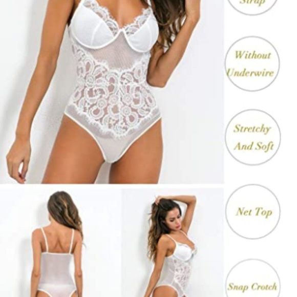 Women One Piece Bodysuit V-Neck Floral Lace Babydoll Sexy Lingerie - Picture 5 of 6